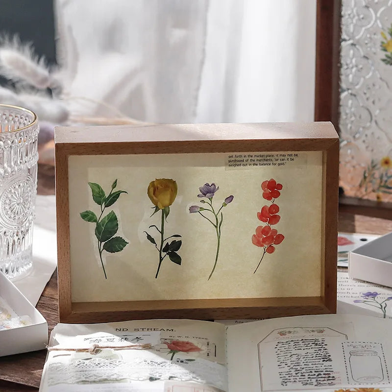 40 hojas de stickers vintage de plantas y flores