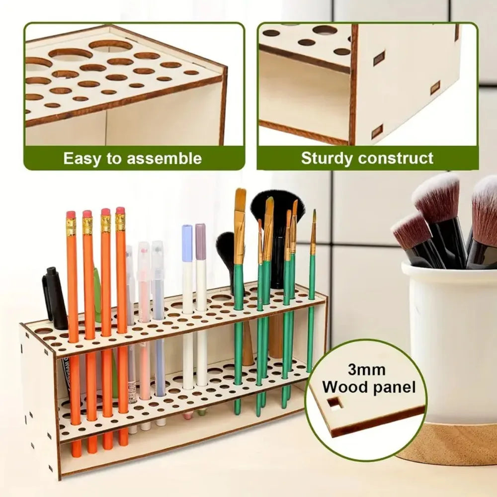 Soporte de Madera Premium para 67 Pinceles y lápices