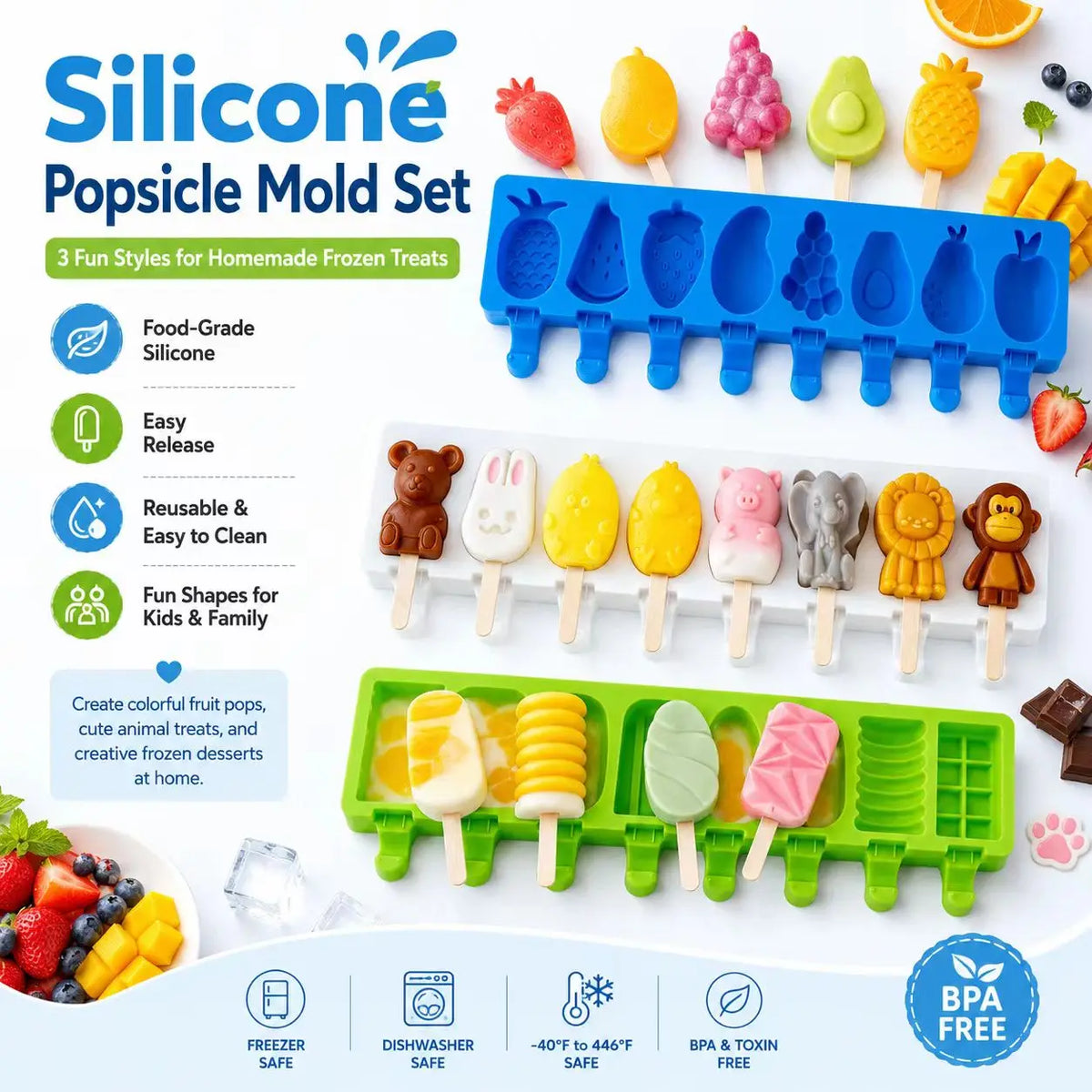 Molde de silicona para helados de 8 cavidades con diseños, para hacer helados caseros