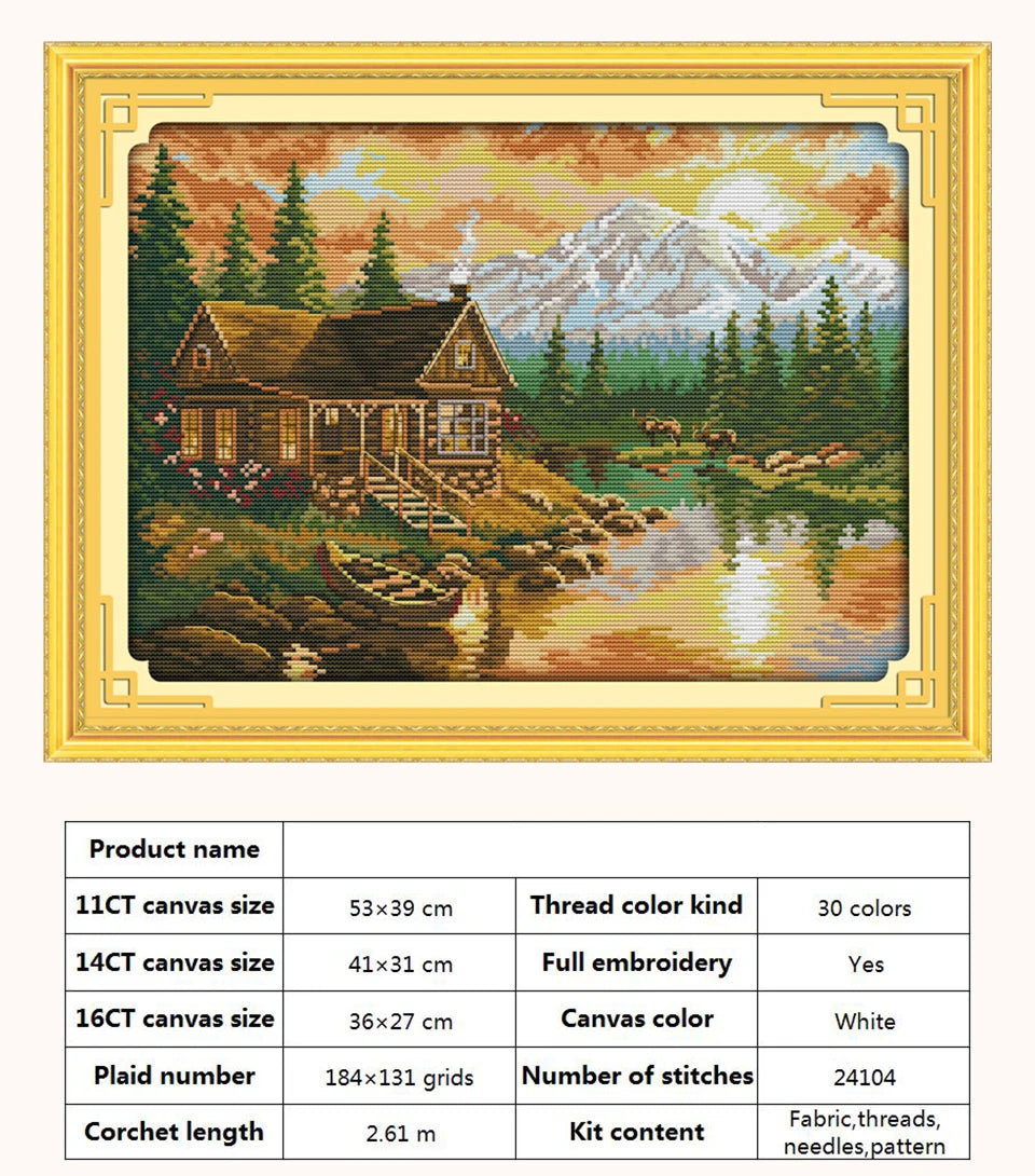 Kit de punto de cruz para manualidades,  con patrones de paisaje con Casa o cabaña,  11CT, 14CT, 16CT, DMC