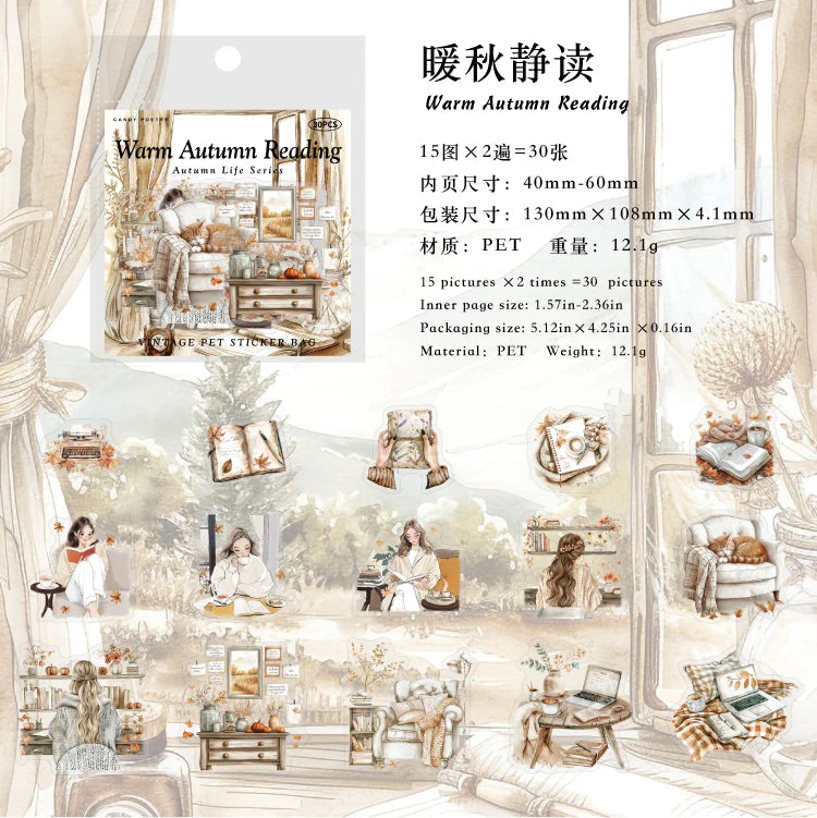 30 hojas de pegatinas de vida otoñal, Material decorativo creativo