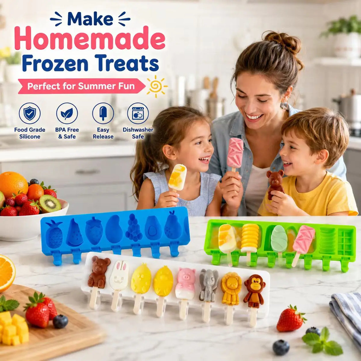 Molde de silicona para helados de 8 cavidades con diseños, para hacer helados caseros