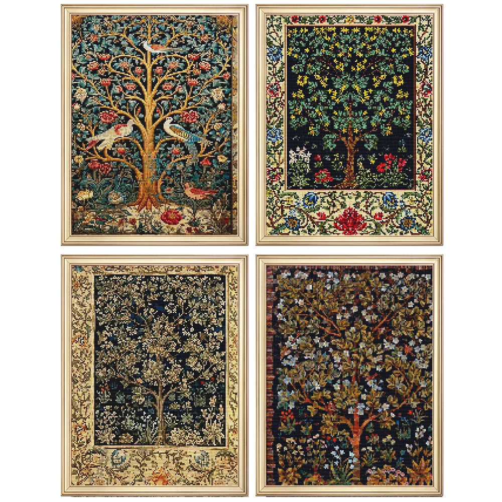 Kits de punto de cruz, paisaje de árbol, 11CT, hilo de algodón, lienzo impreso