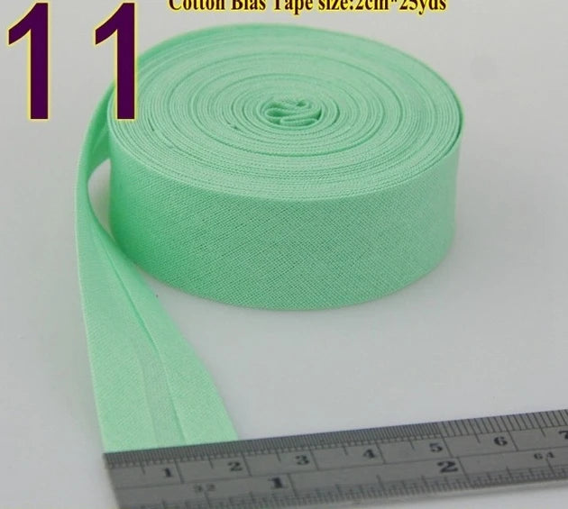Sesgo, cinta al bies 100% de algodón, 20mm de ancho, 3/4 ",  con pliegue planchado, 5 mts