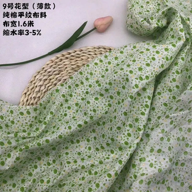 Tela estampada de algodón puro por metros, textil fino, transpirable, Verde