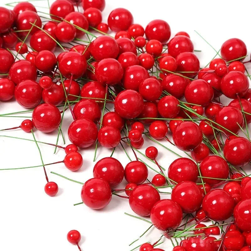 Bayas rojas para decoración de árbol de Navidad, 50/1000 piezas