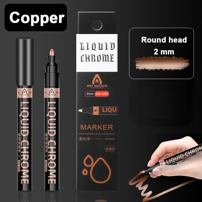 Rotulador de espejo cromado de 0,7mm, 1mm, 2mm, bolígrafo de pintura reflectante , marcador permanente de cobre dorado y plateado, 1 ud.