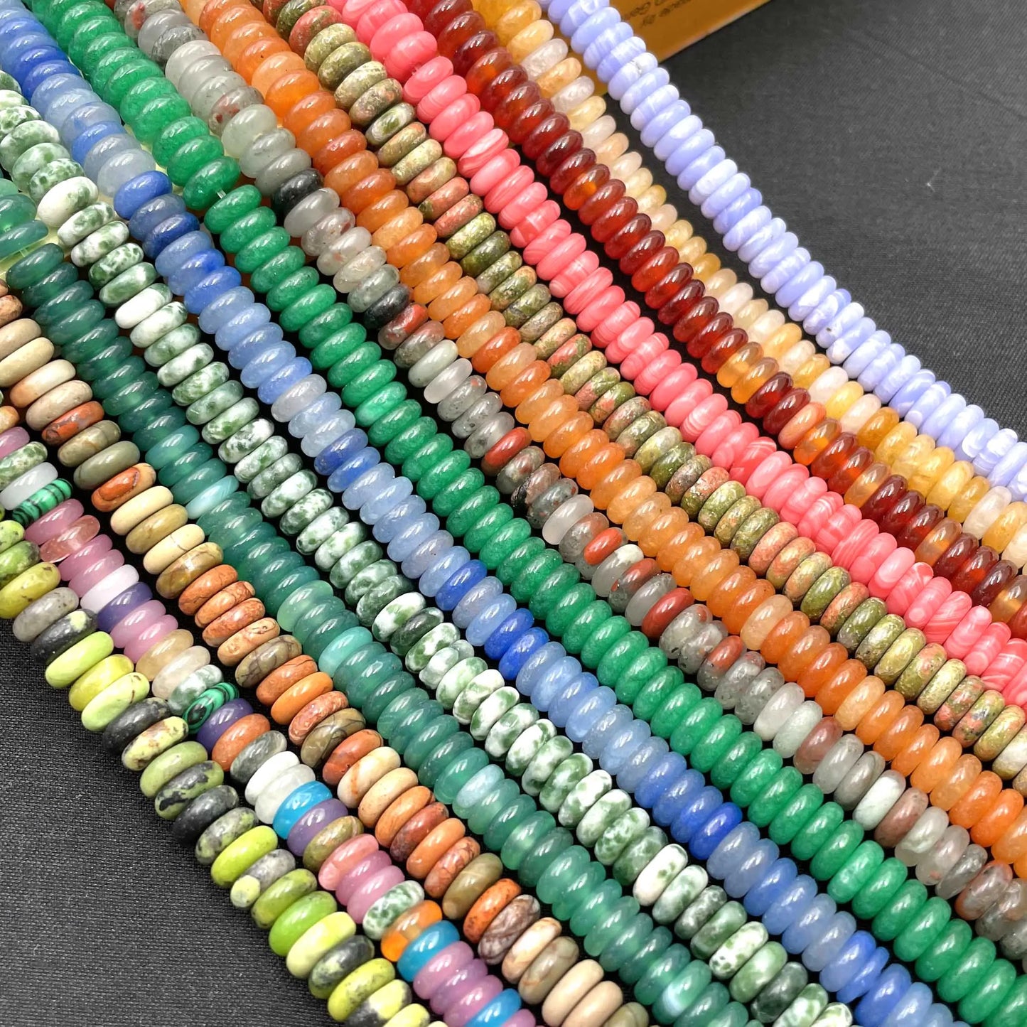 Rondelle de piedra Natural de 2x6mm, turquesas, cuarzo, jaspe, ágatas, mostacillas redondas, planas