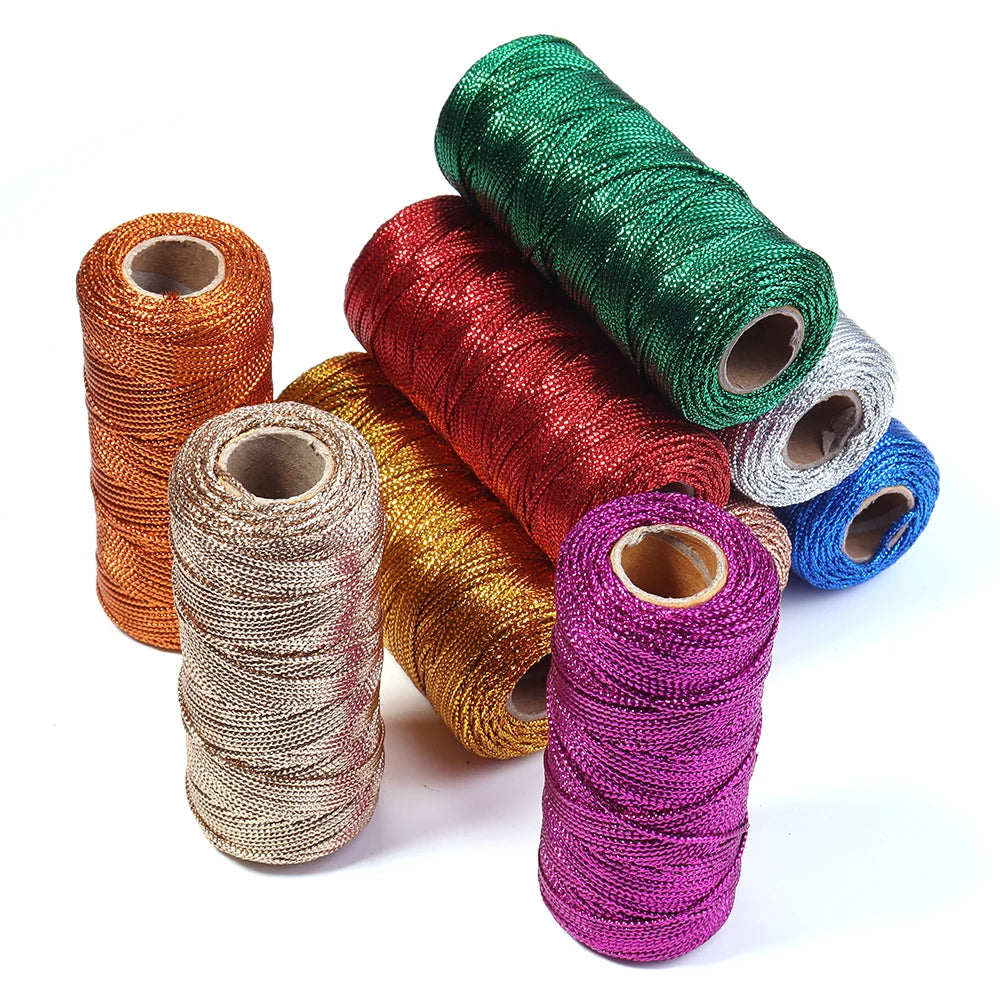 Cuerda de 1,5mm y 100m, cordón dorado y plateado para embalaje de regalo, cordón para macramé