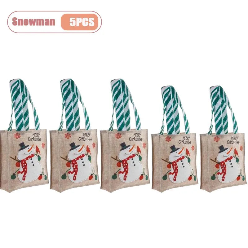 Bolsas de arpillera de Navidad con diseño de Papá Noel y muñeco de nieve, 1-10 Uds.