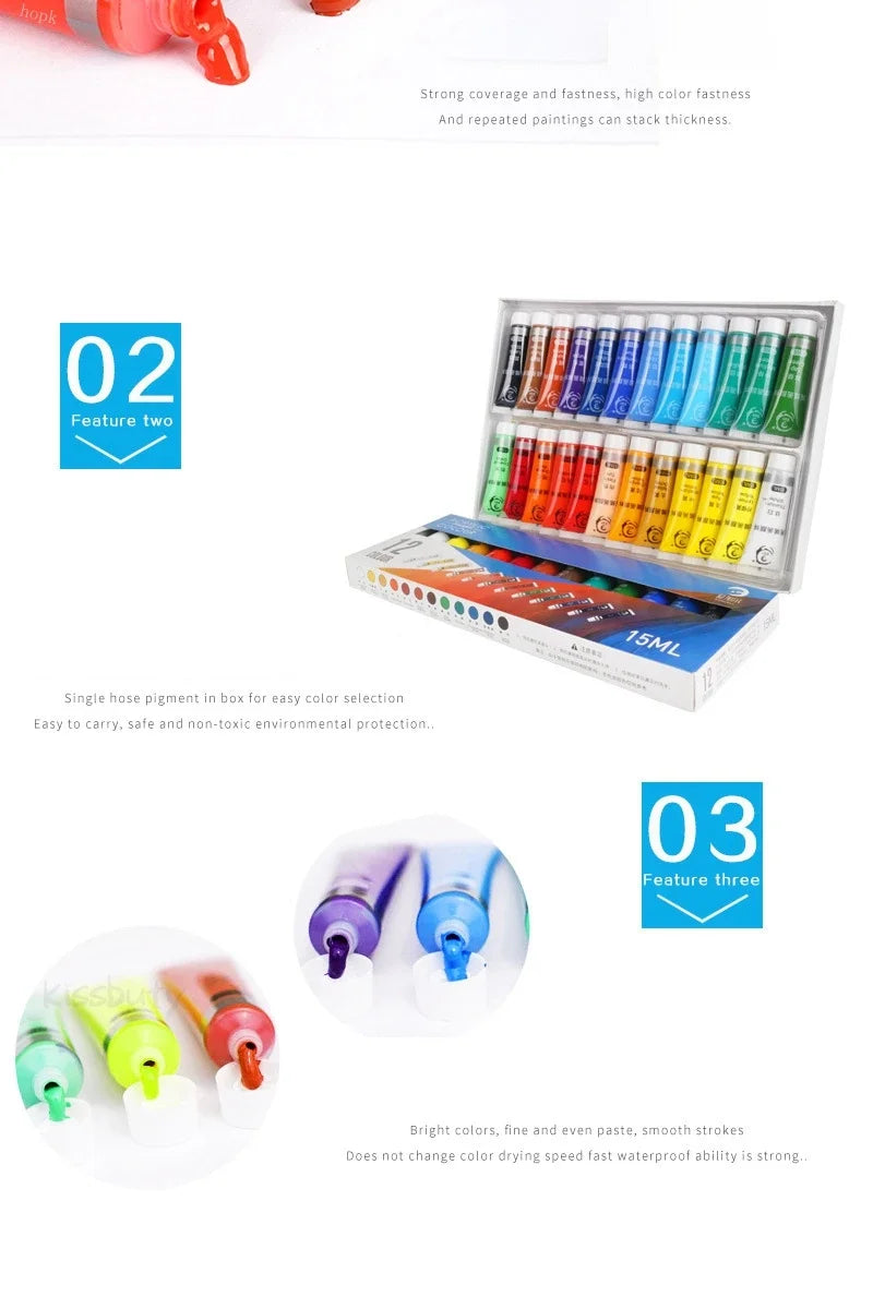 Juego de pinturas acrílicas profesionales de 12/24 colores, de 15ML