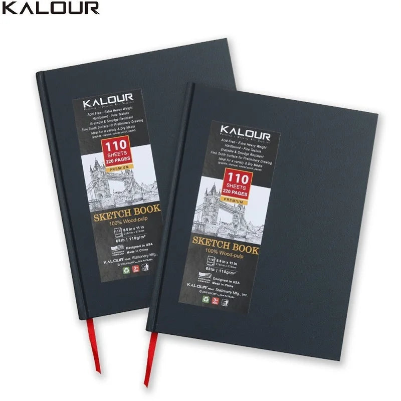 KALOUR 2 cuadernos de bocetos  de 110 hojas, libros de tapa dura negra 27,9x21,6cm pulgadas