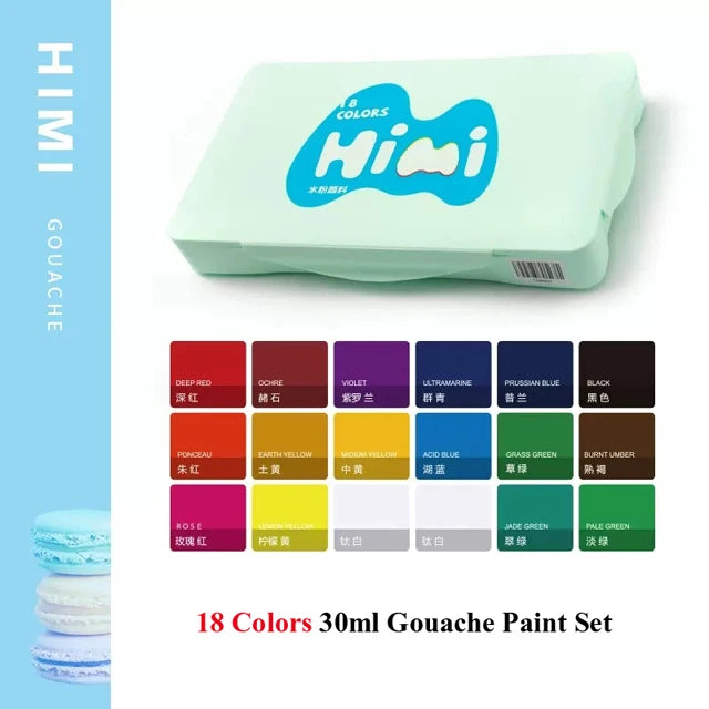 HIMI-Juego de pintura Gouache, 30ml, 18/24 colores, taza de gelatina, no tóxico