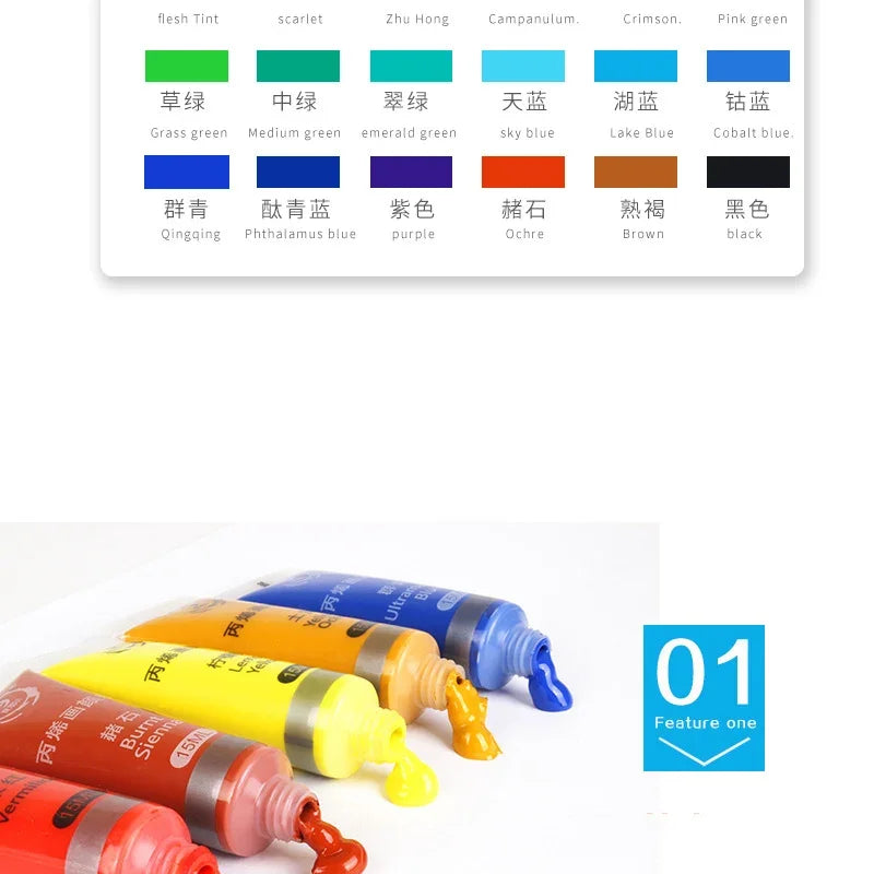Juego de pinturas acrílicas profesionales de 12/24 colores, de 15ML