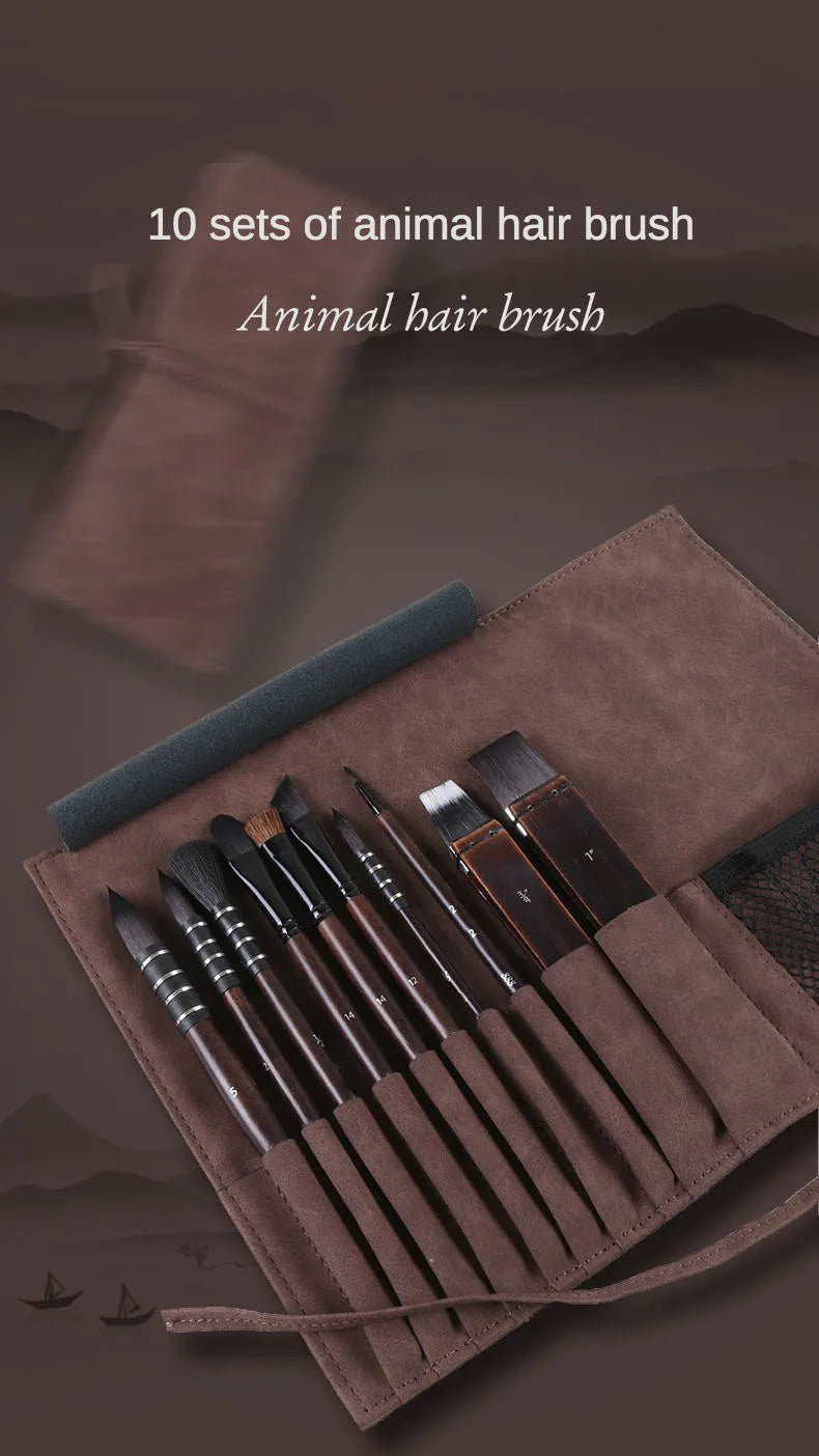 Juego de pinceles de pintura de acuarela de pelo de nailon de imitación de ardilla, de alta gama,  juego de 10 piezas en bolso de tela Oxford