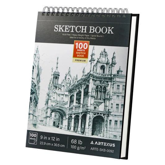 Cuaderno de bocetos de 9 "x 12", bloc de bocetos encuadernado en espiral superior, 100 hojas de papel de dibujo de 68 libras/100 g/m2, 1 paquete