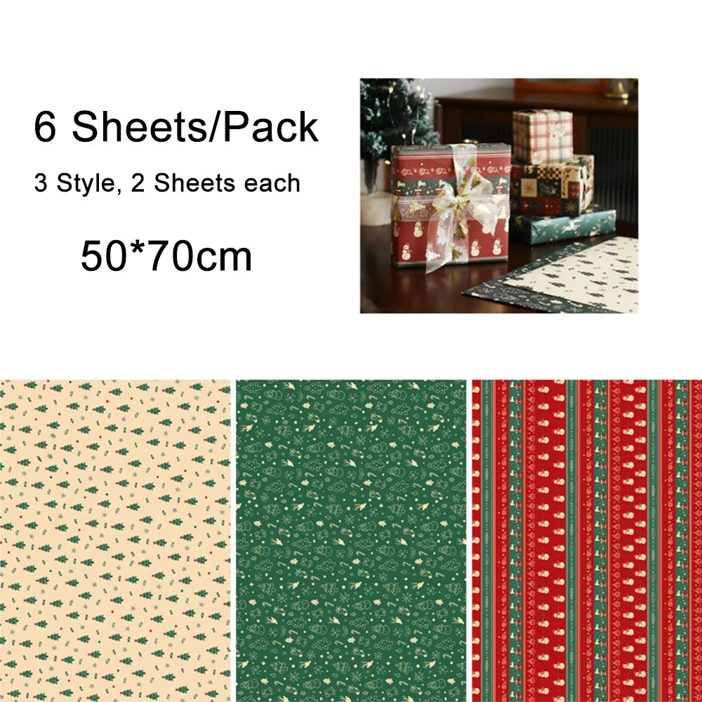 6 hojas de papel para envolver regalos de Navidad, muñeco de nieve, alce, Navidad, etc.