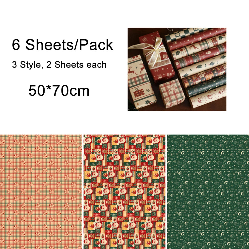 6 hojas de papel para envolver regalos de Navidad, muñeco de nieve, alce, Navidad, etc.