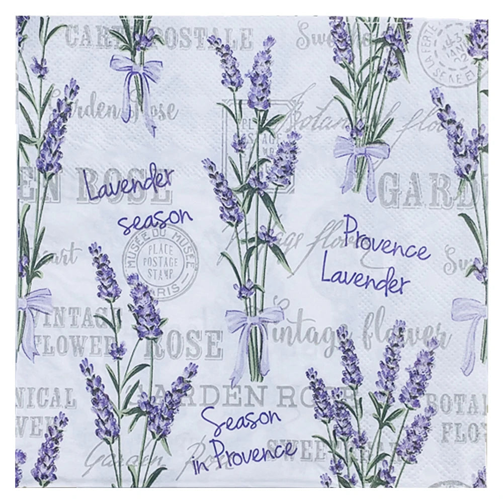 Servilletas Vintage de flores moradas y lavanda, 33cm, 10/20 piezas, decoupage