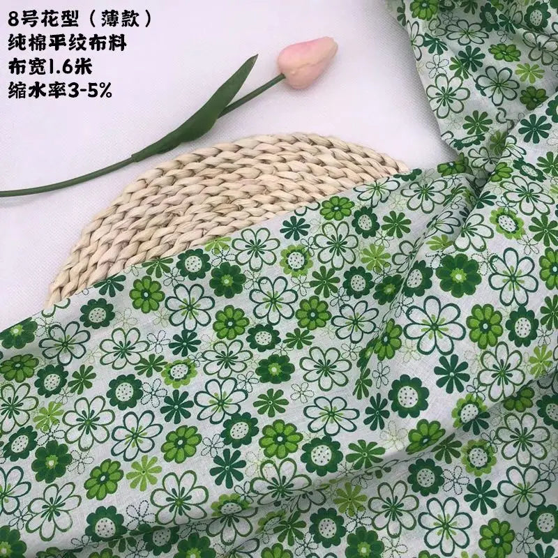 Tela estampada de algodón puro por metros, textil fino, transpirable, Verde