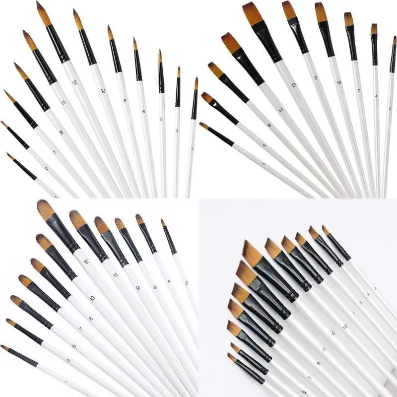 Juego de 12 pinceles de pintura artística con mango de madera y cerdas de nailon