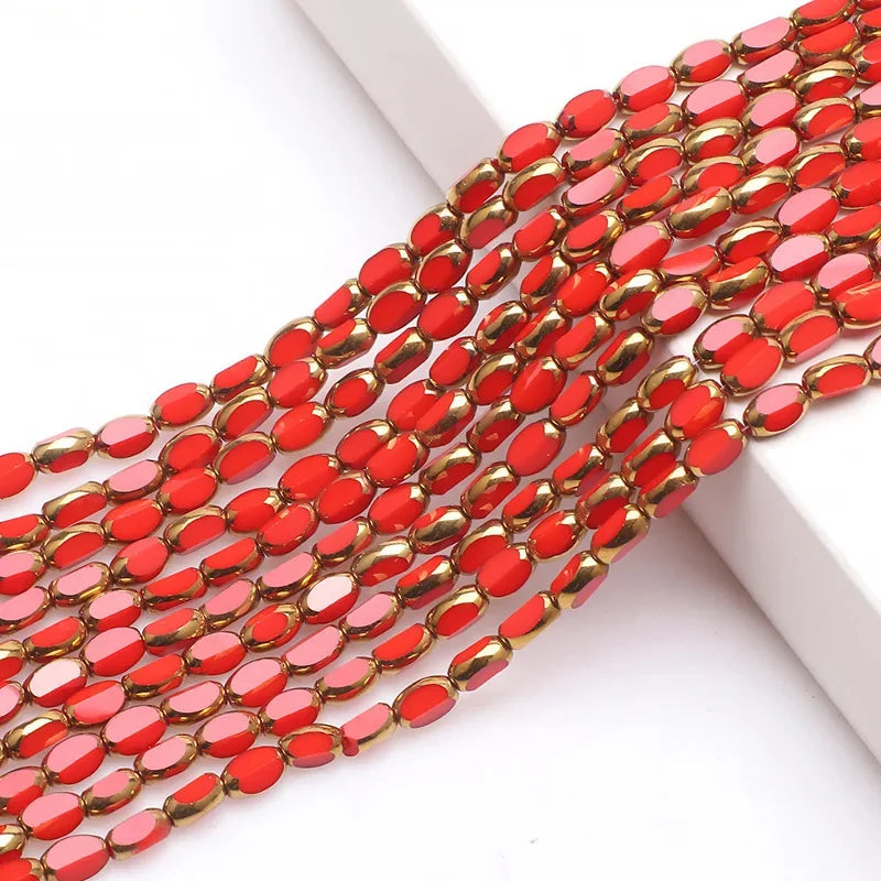 Mostacillas de cristal austriaco chapadas en dorado, cadenas de 50 piezas, cuentas ovaladas