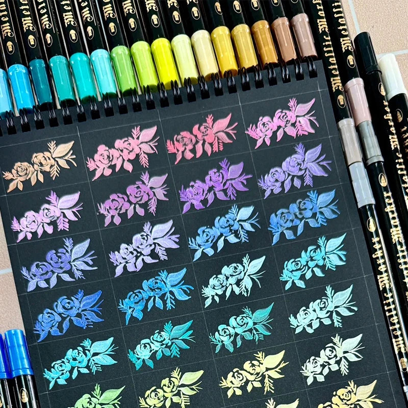 Rotuladores metálicos de pincel, para manualidades de Manga, 12/24/36 colores
