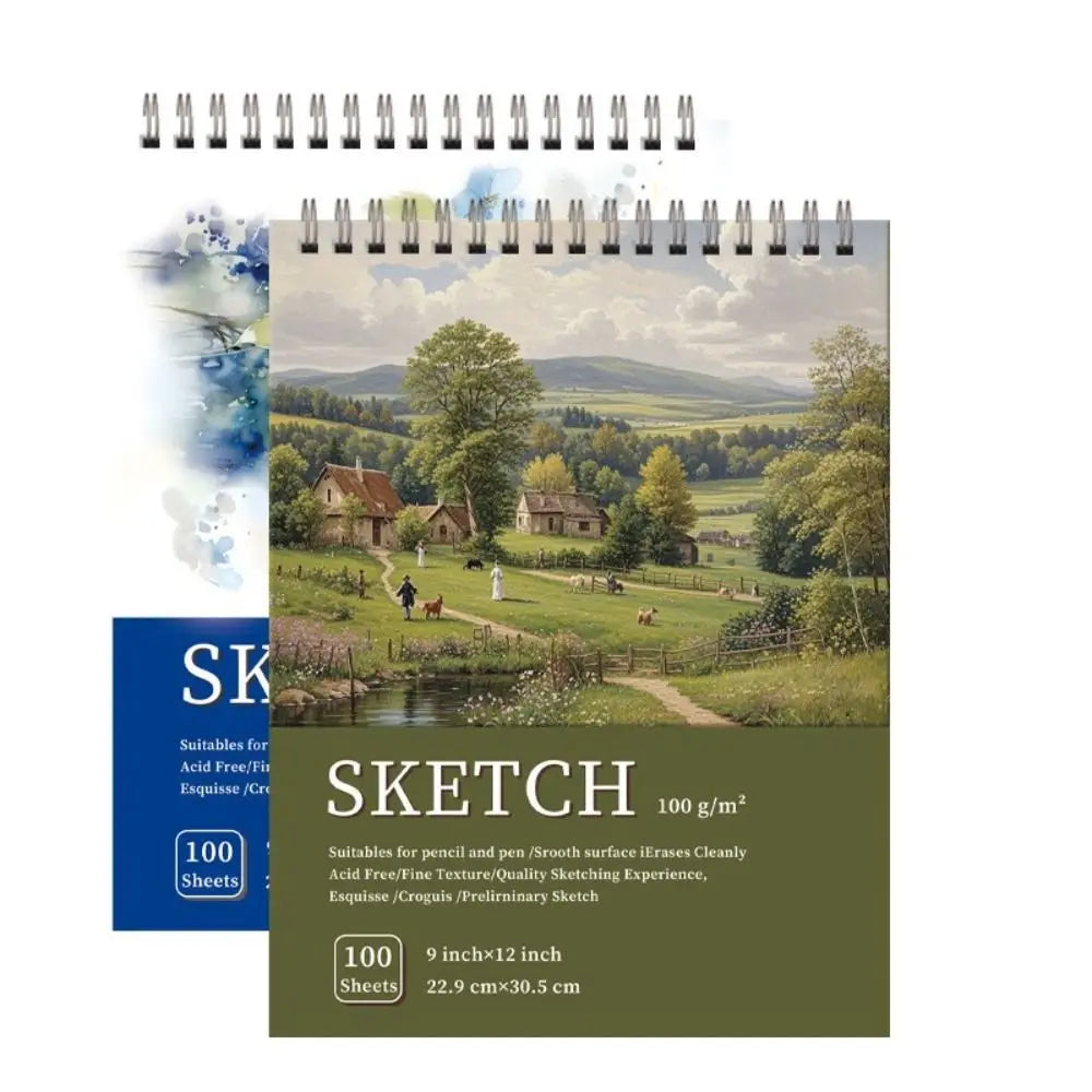 Cuaderno de bocetos en espiral de 100 hojas, páginas perforadas, papel sin ácido, papel grueso de 100 g/m²