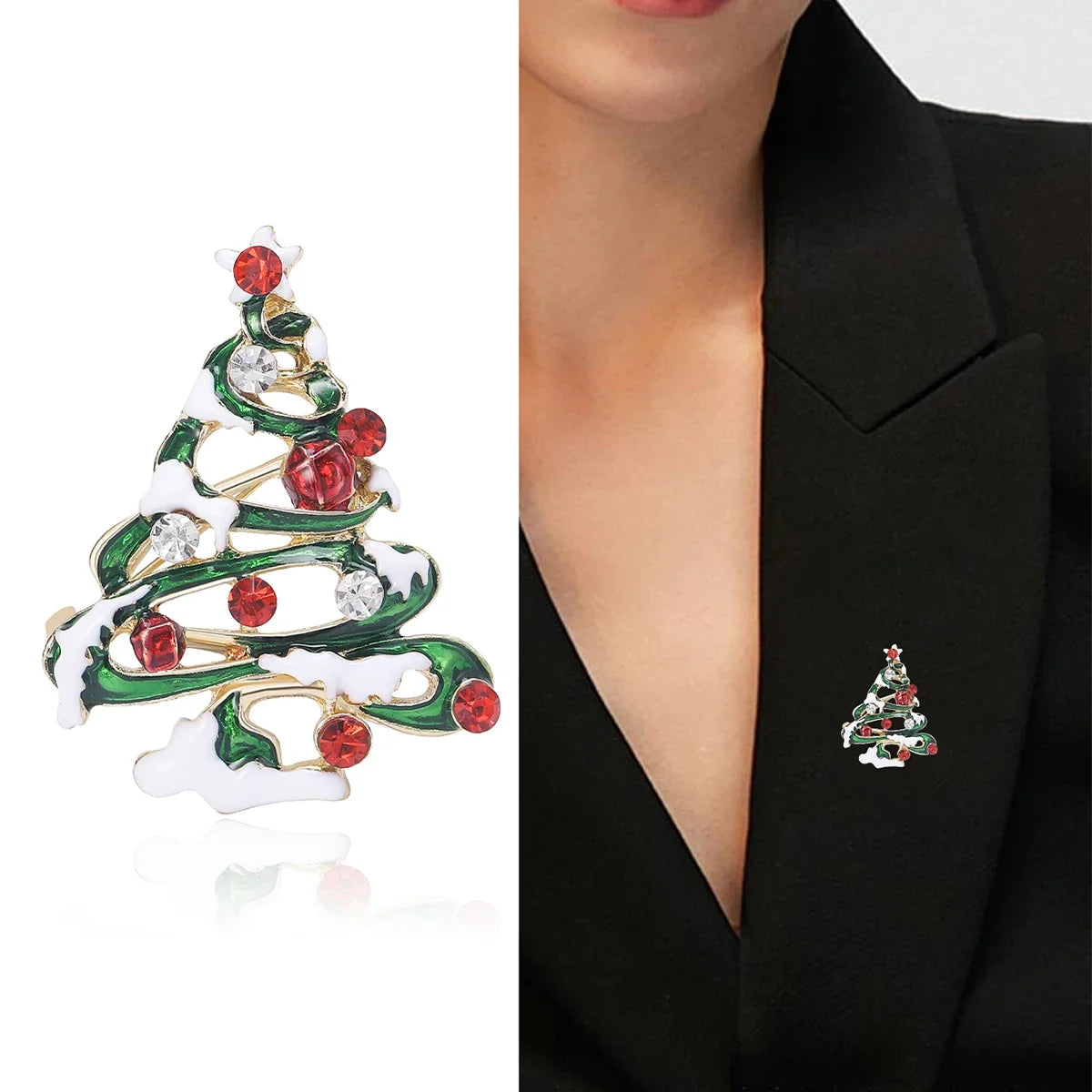 Broches en forma de árbol de Navidad con diamantes de imitación, accesorios de joyería