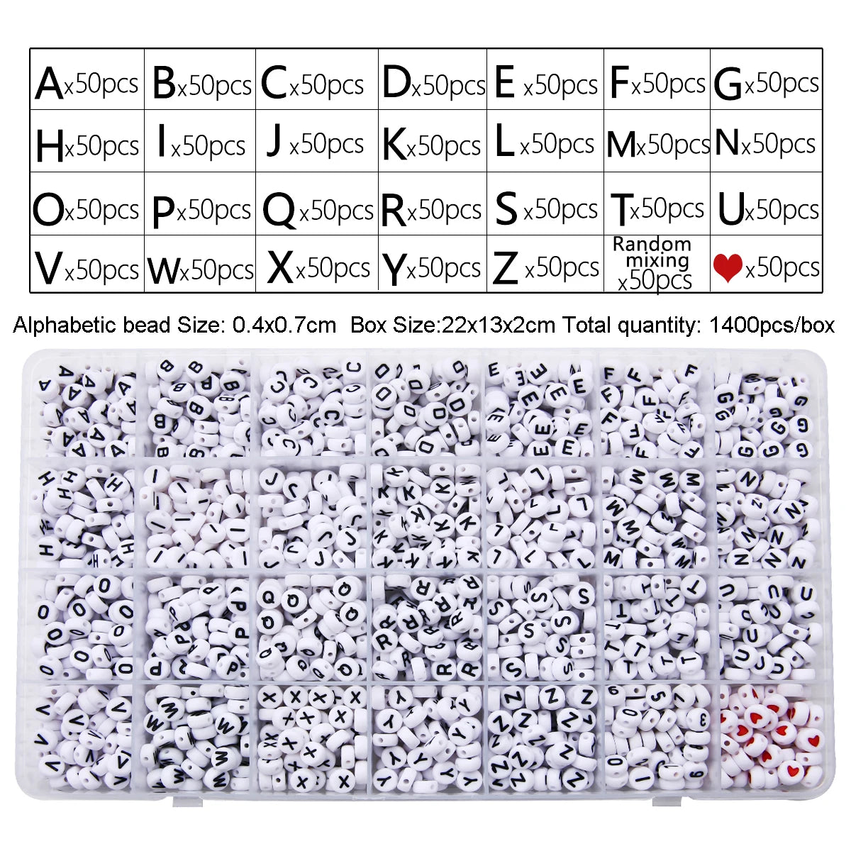 1120, 1200 1400 Uds. aprox. Cuentas acrílicas de 26 letras en forma de corazón, cuentas cuadradas, cuentas planas, material de joyería