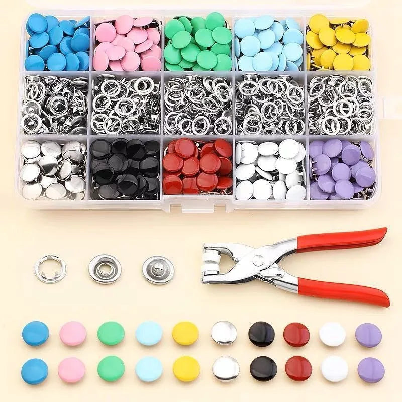 Juego de Herramientas de Alicate Sólido, Broches a Presión para Instalar en Ropa y Bolsos. 50/100 Piezas Botones Metálicos de Colores.