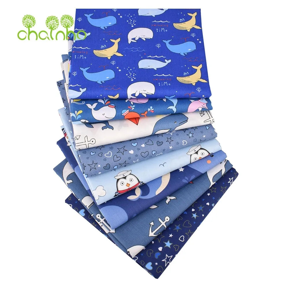 Tela de algodón de sarga estampada, Material de costura, serie Ocean, 25C21