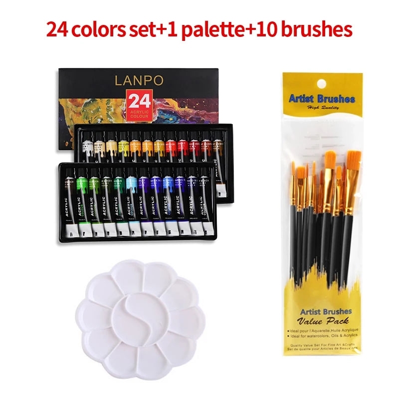 Juego de pintura acrílica metálica profesional, tubos de 12/24 colores y 12 ml.