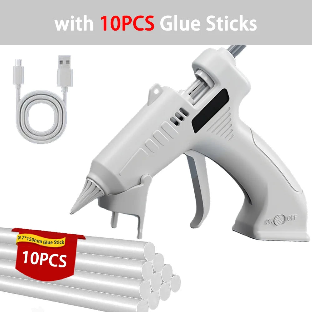 Pistola de pegamento termofusible inalámbrica, 3,7 V, 1800mAh, carga USB, utiliza barras de pegamento de 7mm, antifugas y antiescaldaduras