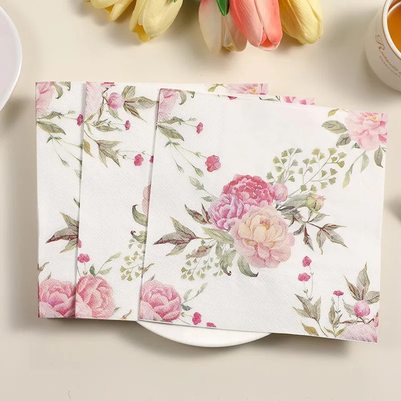 Paquete de 20 Servilletas de Papel Desechables con Diseño de Plantas y Flores, 33x33cm, Decoupage