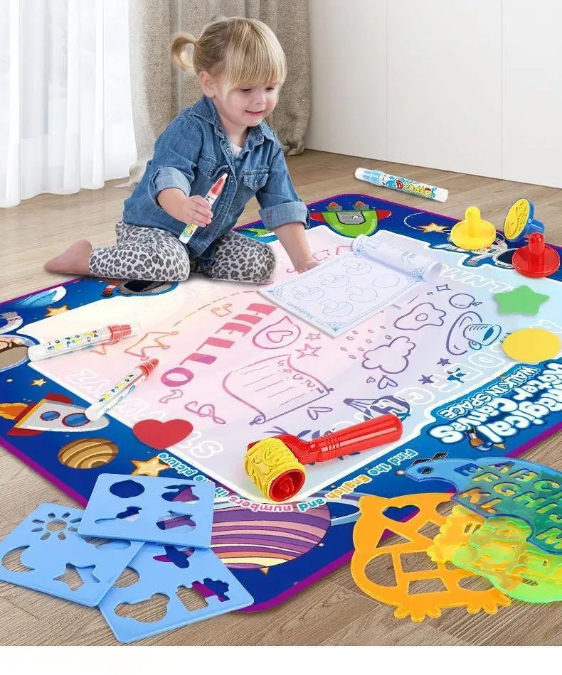Alfombra mágica para dibujar con agua y para colorear, 100x80CM, pintura de acuarela, almohadilla, bolígrafos mágicos reutilizables.