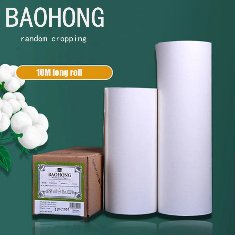 BAOHONG Rollo de papel de acuarela 100% algodón 140 lb 300 g 27 cm x 10 m/37 cm x 10 m para cortar el porte necesario.