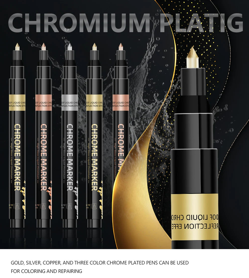 Rotulador de espejo cromado de 0,7mm, 1mm, 2mm, bolígrafo de pintura reflectante , marcador permanente de cobre dorado y plateado, 1 ud.