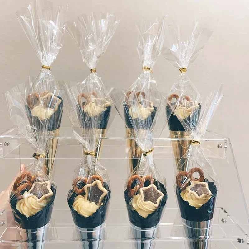 50 Uds. Bolsas de almacenamiento de dulces de cono transparente