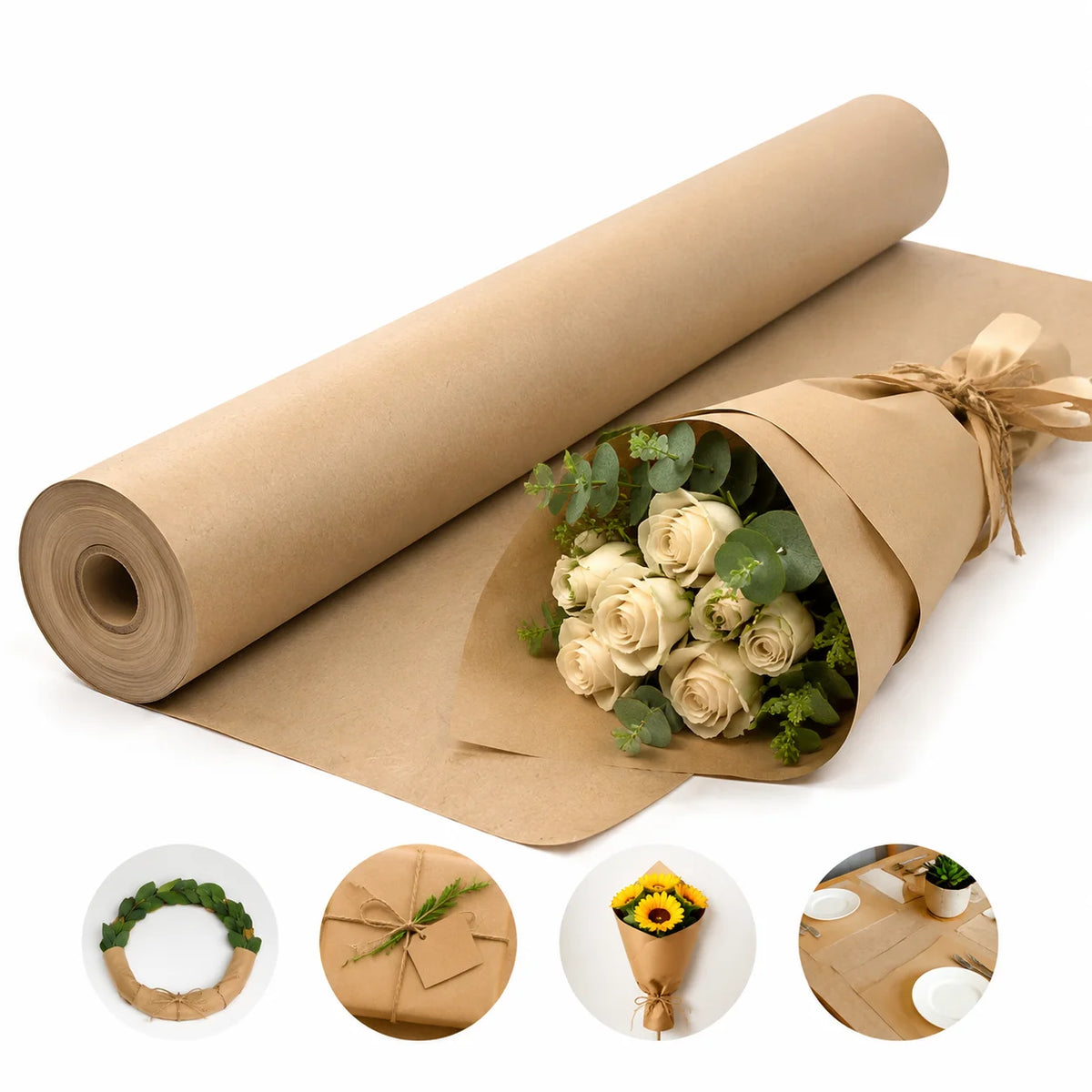 Rollo de papel kraft marrón para embalaje , dibujo y manualidades
