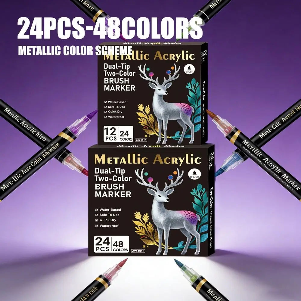 Rotulador acrílico con tinta a base de agua, disponible en 6, 12 y 24 colores, con doble punta