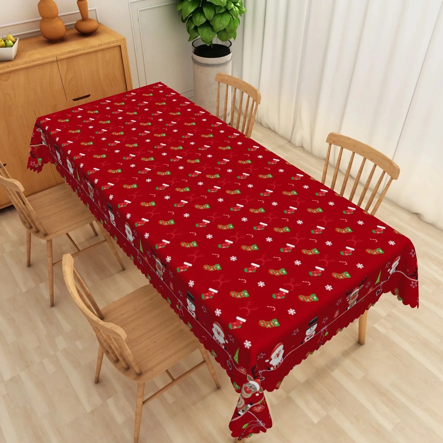 Mantel de poliéster impermeable con diseño navideño rojo