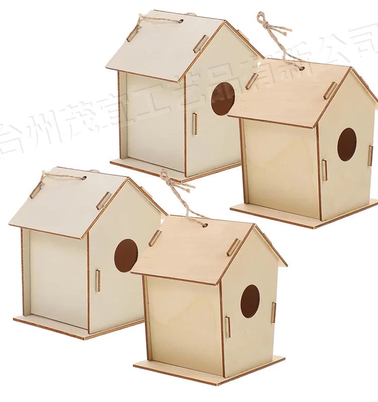 Seis tipos de casas de pájaros de madera ensambladas a mano, para pintar