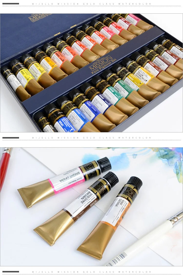 Mijello Misson- acuarela, pincel de dibujo artístico, suministros de arte, 36/34/24/12 colores