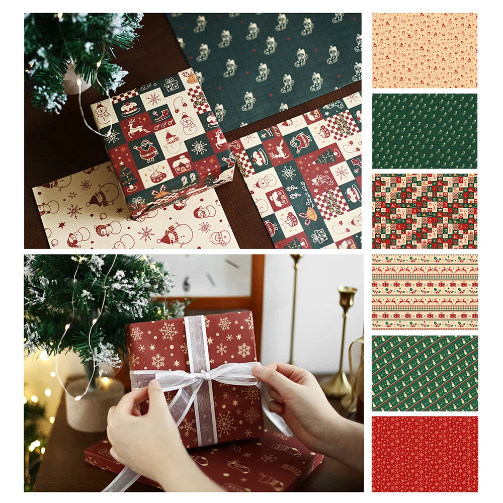 6 hojas de papel para envolver regalos de Navidad, muñeco de nieve, alce, Navidad, etc.