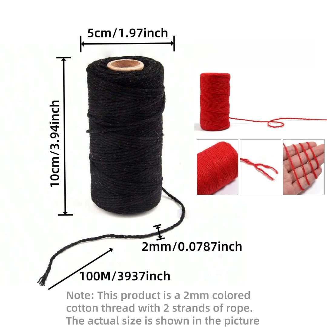 Cuerda de Algodón Puro para Macramé, de 2mm y 100M, 20 Colores