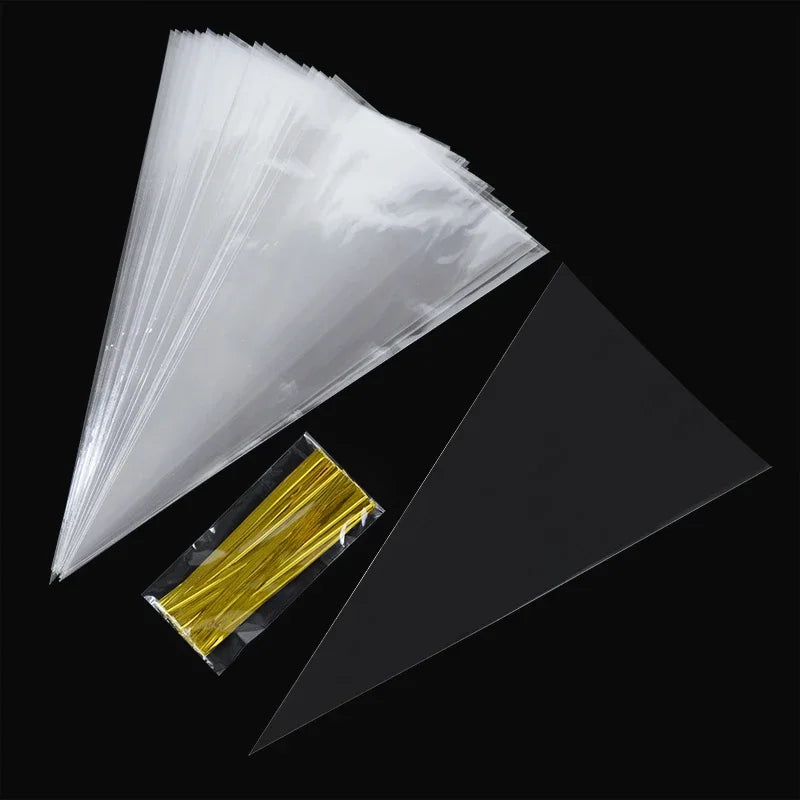 50 Uds. Bolsas de almacenamiento de dulces de cono transparente