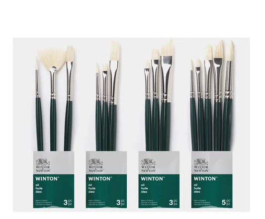 Juego de Pinceles para Óleo Winsor & Newton - Pinceles Planos y en Forma de Abanico, de Cerda de Cerdo