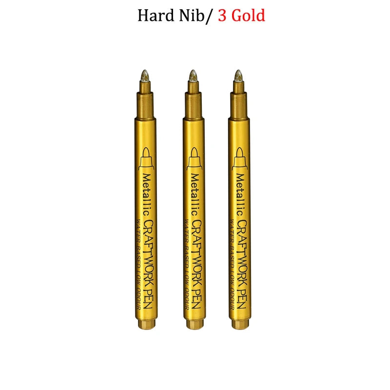 Bolígrafos de pintura acrílica permanente plateada/dorada, para pintura en variadas superficies, de punta suave/dura de 1-5MM