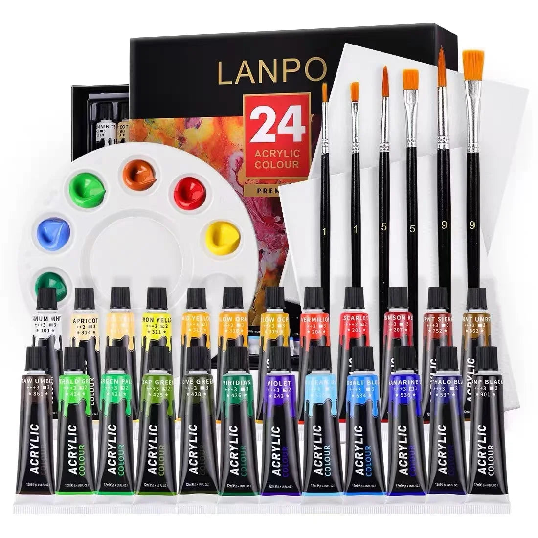 Juego de pintura acrílica metálica profesional, tubos de 12/24 colores y 12 ml.